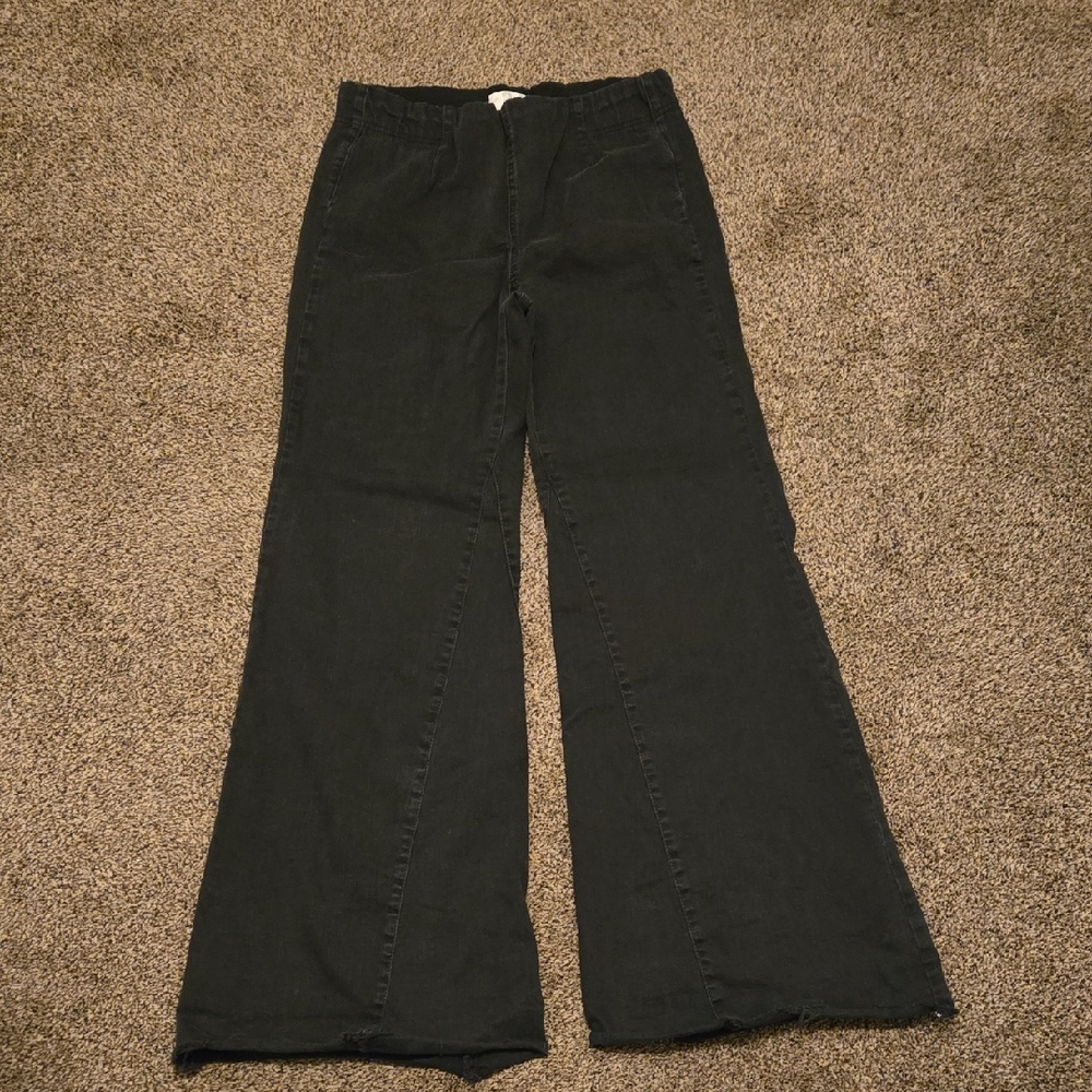 Black Flare, Wide Leg,Fringed Hem Jeans